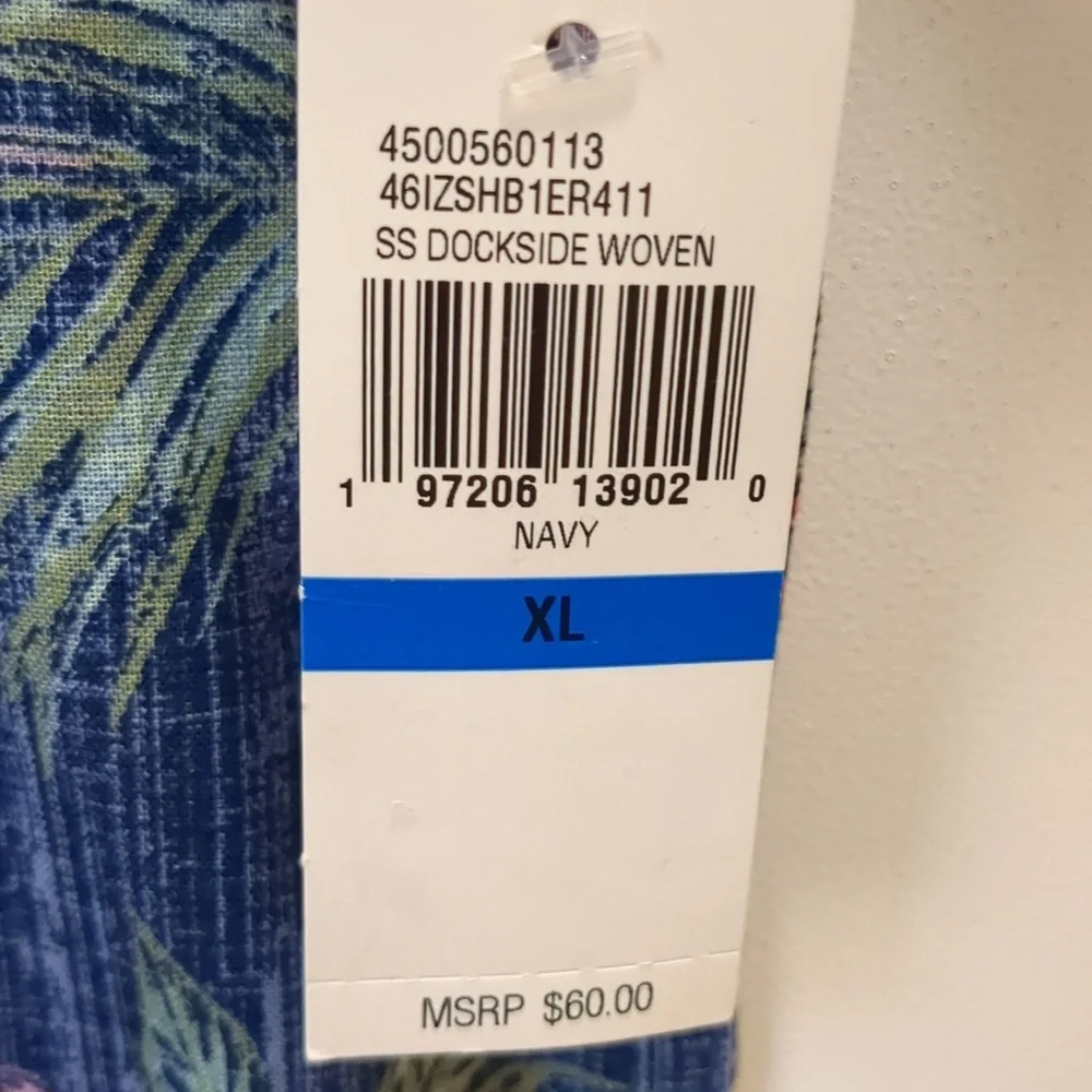 NWT IZOD SALTWATER Men's XL Blue Tropical Short Sleeve Shirt - Picture 6 of 11